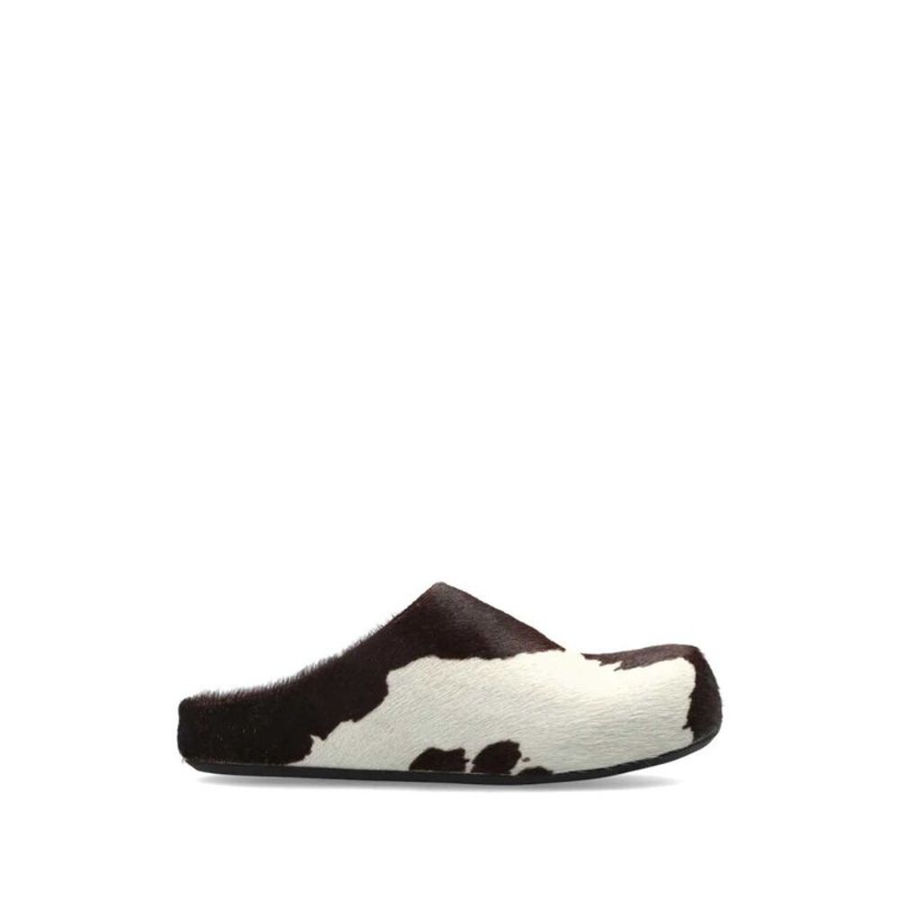 Marni Women White And Brown Cow-Print Calf Hair Fussbett Mules